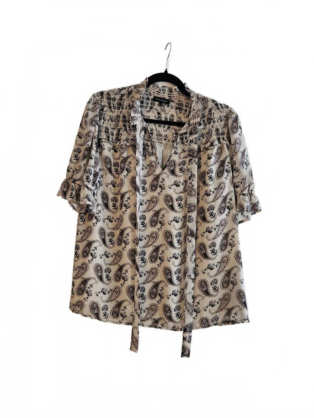 Pleione Women's Paisley Print Blouse w/Tie Neck-Size M-Boho Fall Festival Vibes